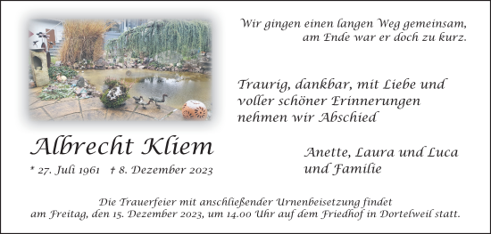 Traueranzeige von Albrecht Kliem von Bad Vilbel/Karben