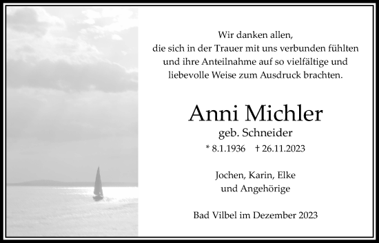 Traueranzeige von Anni Michler von Bad Vilbel/Karben