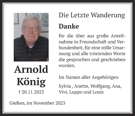 Traueranzeige von Arnold König von Giessener Allgemeine, Alsfelder Allgemeine