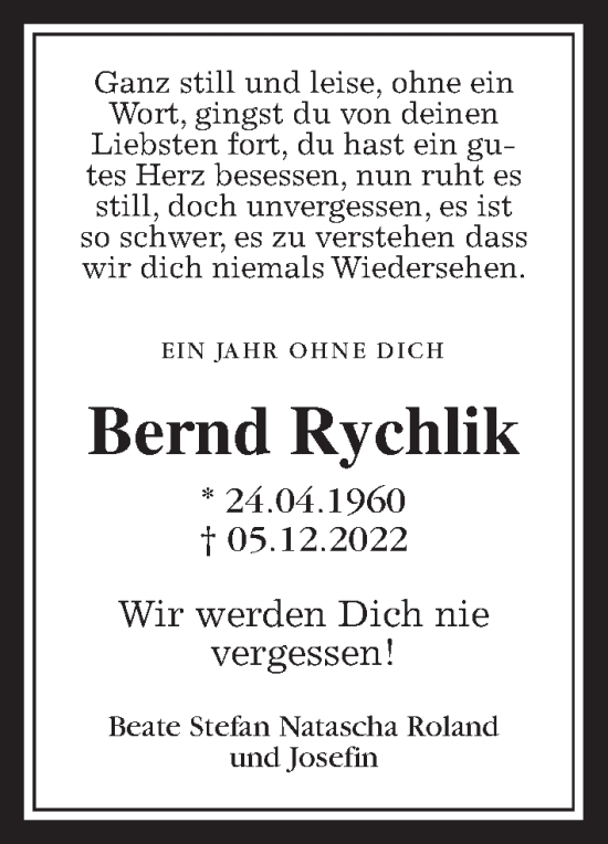 Traueranzeige von Bernd Rychlik von Wetterauer Zeitung, 