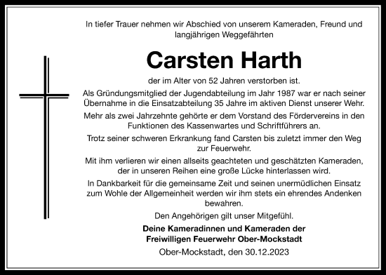 Traueranzeige von Carsten Harth von Kreis-Anzeiger
