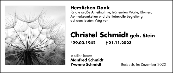 Traueranzeige von Christel Schmidt von Wetterauer Zeitung