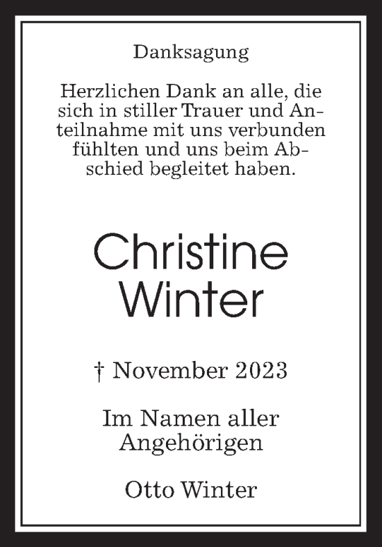 Traueranzeige von Christine Winter von Kreis-Anzeiger
