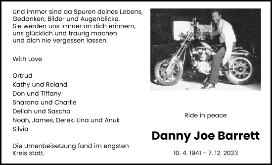 Traueranzeige von Danny Joe Barrett von Wetterauer Zeitung