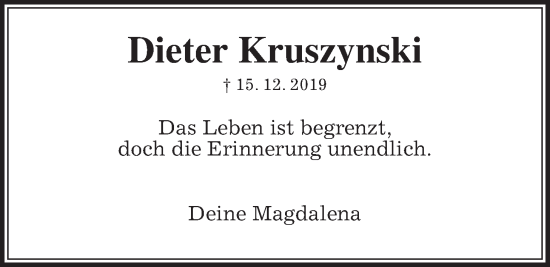 Traueranzeige von Dieter Kruszynski von Wetterauer Zeitung