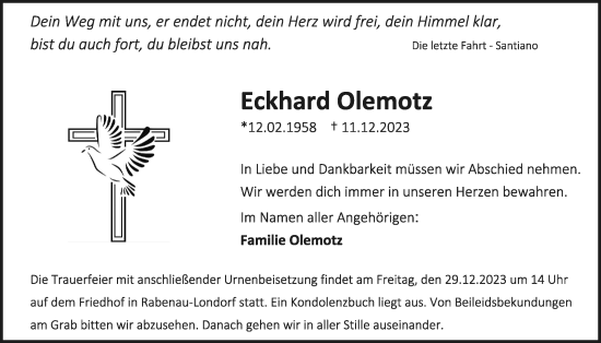 Traueranzeige von Eckhard Olemotz von Rabenauer Zeitung