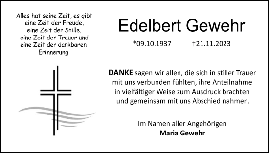 Traueranzeige von Edelbert Gewehr von Wetterauer Zeitung