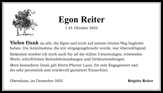 Traueranzeige von Egon Reiter von Usinger Anzeiger