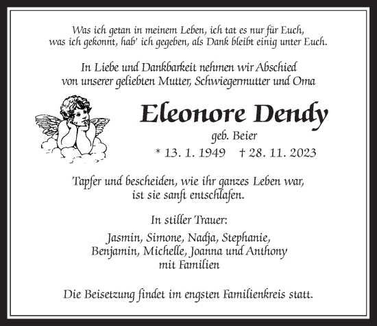 Traueranzeige von Eleonore Dendy von Wetterauer Zeitung