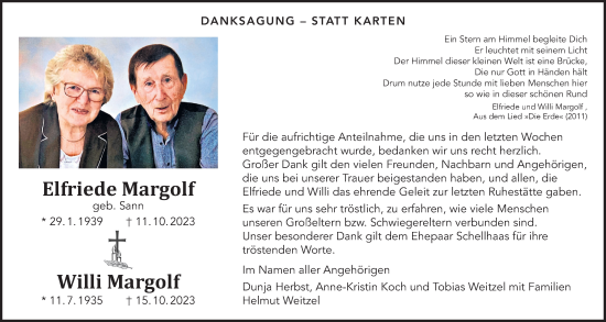 Traueranzeige von Elfriede Margolf von Mücker Stimme, Giessener Allgemeine, Alsfelder Allgemeine