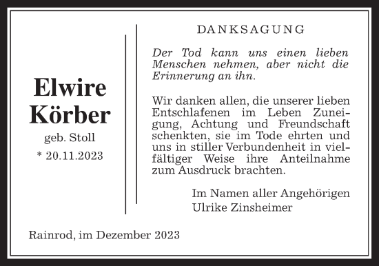 Traueranzeige von Elwire Körber von Kreis-Anzeiger