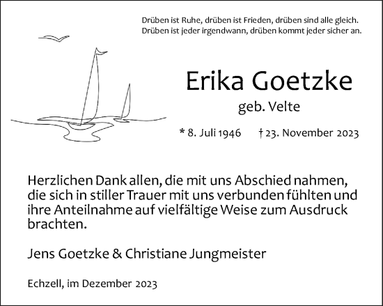 Traueranzeige von Erika Goetzke von Wetterauer Zeitung