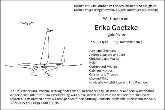Traueranzeige von Erika Goetzke von Wetterauer Zeitung