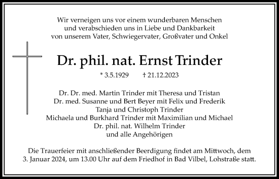 Traueranzeige von Ernst Trinder von Bad Vilbel/Karben