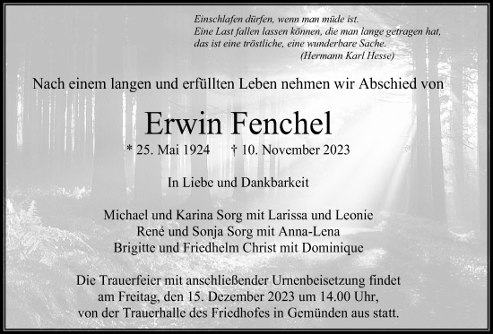 Traueranzeige von Erwin Fenchel 