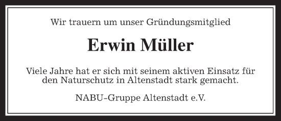 Traueranzeige von Erwin Müller von Kreis-Anzeiger