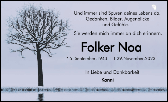 Traueranzeige von Folker Noa von Giessener Anzeiger, Giessener Allgemeine, Alsfelder Allgemeine