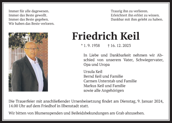 Traueranzeige von Friedrich Keil von Wetterauer Zeitung