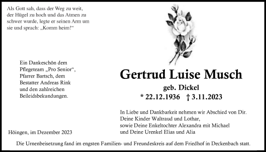 Traueranzeige von Gertrud Luise Musch von Alsfelder Allgemeine