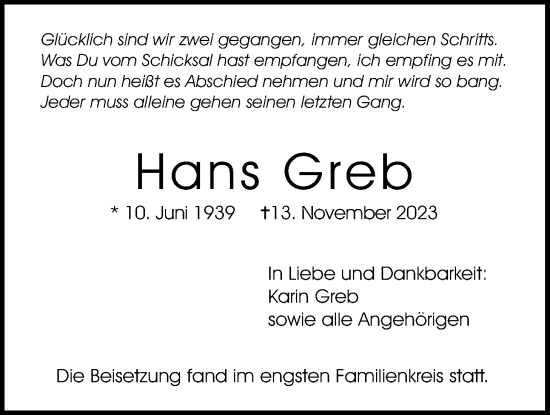 Traueranzeige von Hans Greb von Wetterauer Zeitung
