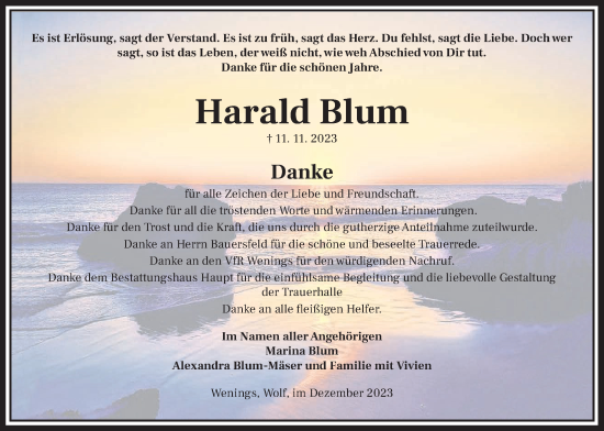 Traueranzeige von Harald Blum von Kreis-Anzeiger