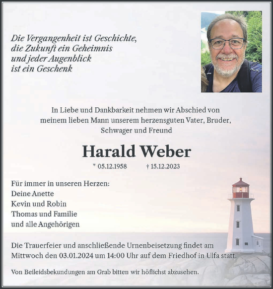 Traueranzeige von Harald Weber von Kreis-Anzeiger