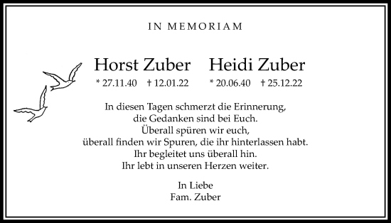 Traueranzeige von Heidi Zuber von Bad Vilbel/Karben