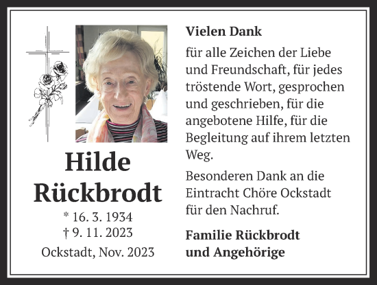 Traueranzeige von Hilde Rückbrodt von Wetterauer Zeitung