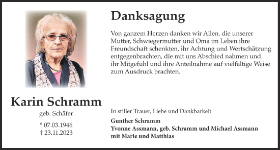 Traueranzeige von Karin Schramm von Kreis-Anzeiger