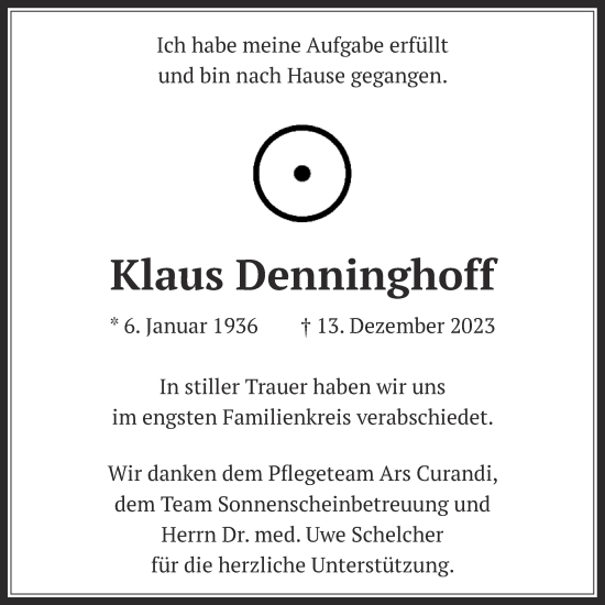 Traueranzeige von Klaus Denninghoff von Giessener Allgemeine, Alsfelder Allgemeine