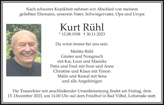 Traueranzeige von Kurt Rühl von Bad Vilbel/Karben