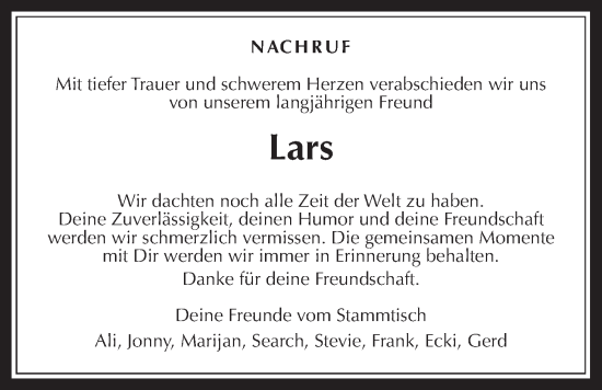 Traueranzeige von Lars Scherer von Wetterauer Zeitung