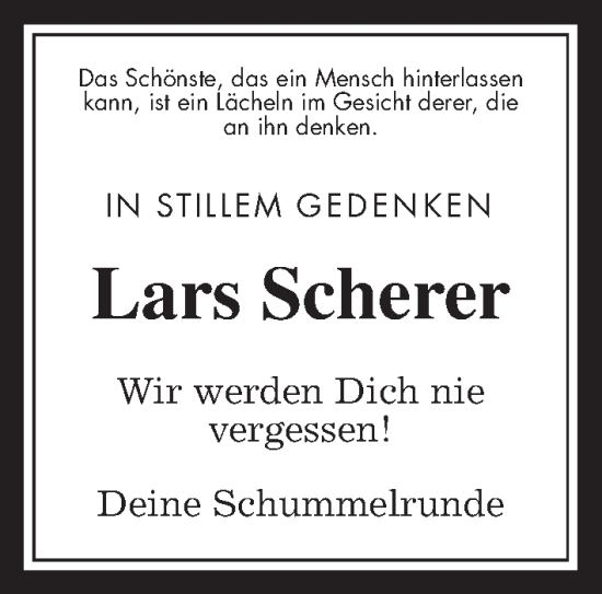 Traueranzeige von Lars Scherer von Wetterauer Zeitung