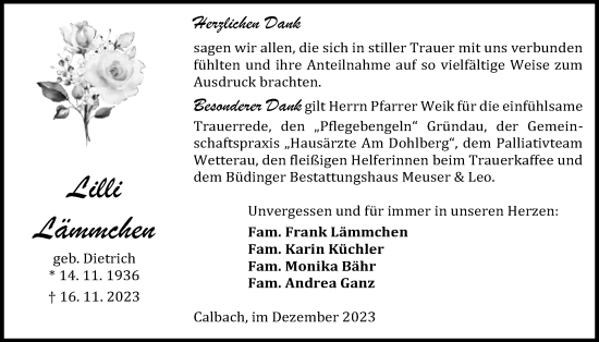Traueranzeige von Lilli Lämmchen von Kreis-Anzeiger