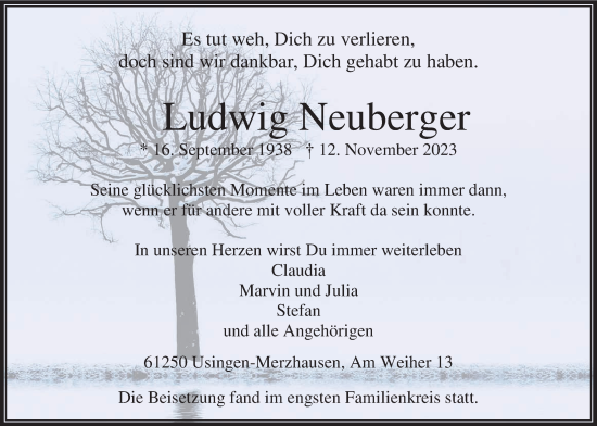 Traueranzeige von Ludwig Neuberger von Usinger Anzeiger