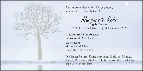 Traueranzeige von Margarete Kehr von Giessener Anzeiger