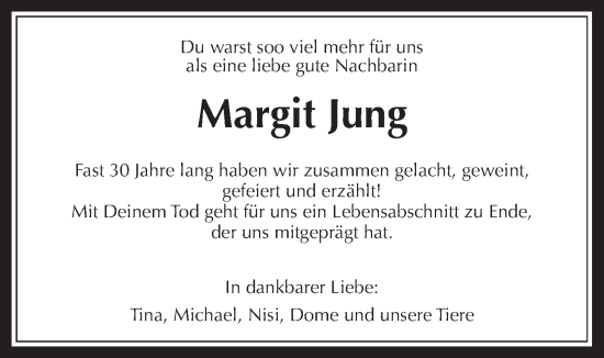 Traueranzeige von Margit Jung von Laubacher Anzeiger