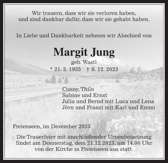 Traueranzeige von Margit Jung von Laubacher Anzeiger, Giessener Allgemeine, Alsfelder Allgemeine