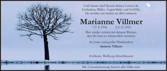 Traueranzeige von Marianne Villmer 