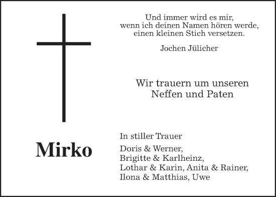 Traueranzeige von Mirko  von Kreis-Anzeiger