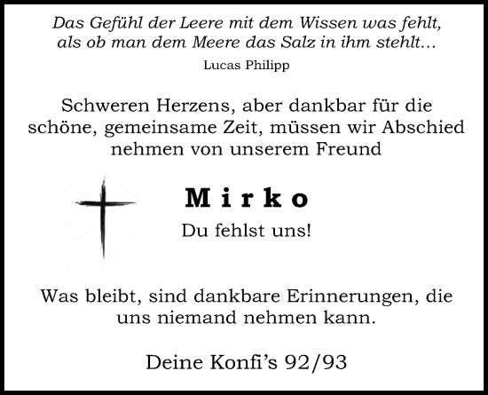 Traueranzeige von Mirko  von Kreis-Anzeiger