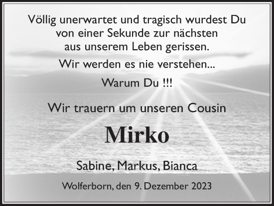 Traueranzeige von Mirko Röder von Kreis-Anzeiger