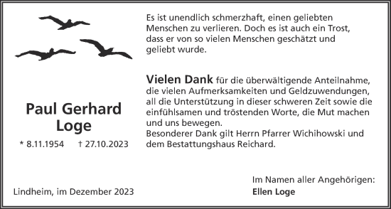 Traueranzeige von Paul Gerhard Loge von Kreis-Anzeiger