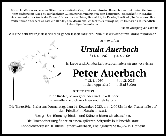 Traueranzeige von Peter Auerbach 
