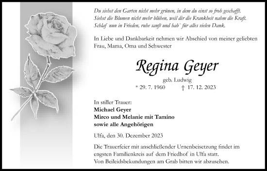 Traueranzeige von Regina Geyer von Kreis-Anzeiger