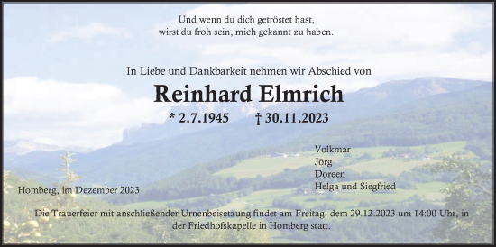 Traueranzeige von Reinhard Elmrich von Alsfelder Allgemeine