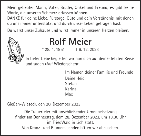 Traueranzeige von Rolf Meier von Giessener Allgemeine, Alsfelder Allgemeine