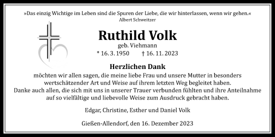 Traueranzeige von Ruthild Volk von Giessener Allgemeine, Alsfelder Allgemeine, Giessener Anzeiger