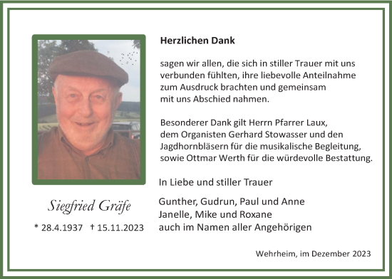 Traueranzeige von Siegfried Gräfe von Usinger Anzeiger