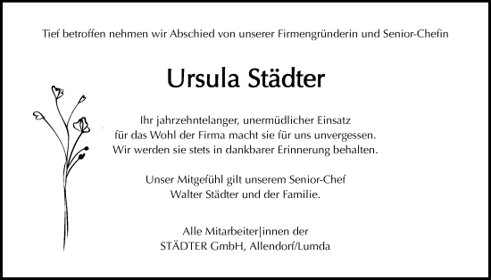 Traueranzeige von Ursula Städter von Giessener Anzeiger, Giessener Allgemeine, Alsfelder Allgemeine